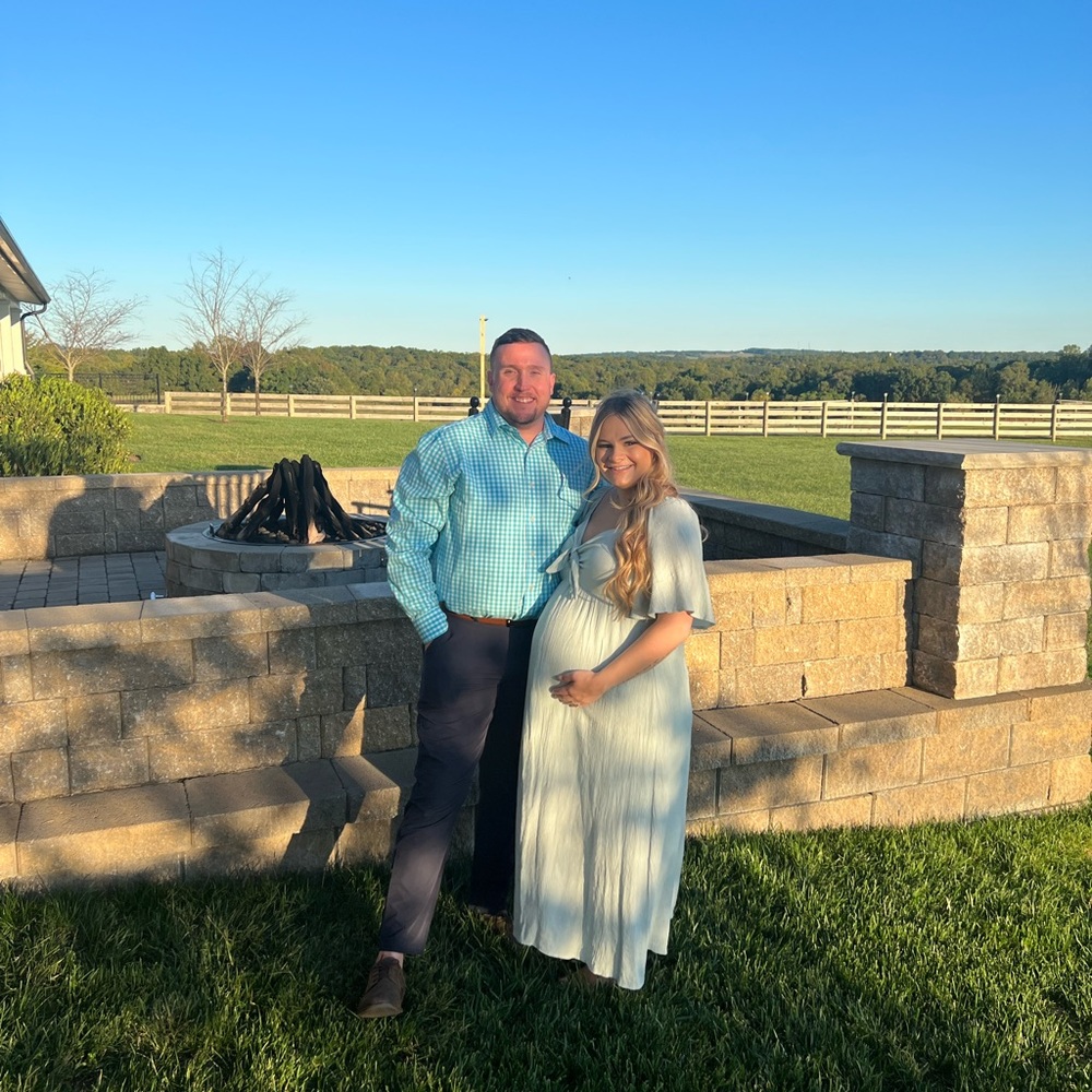 Pink blush Light Blue Front Tie Ruffle Sleeve Maternity Midi Dress